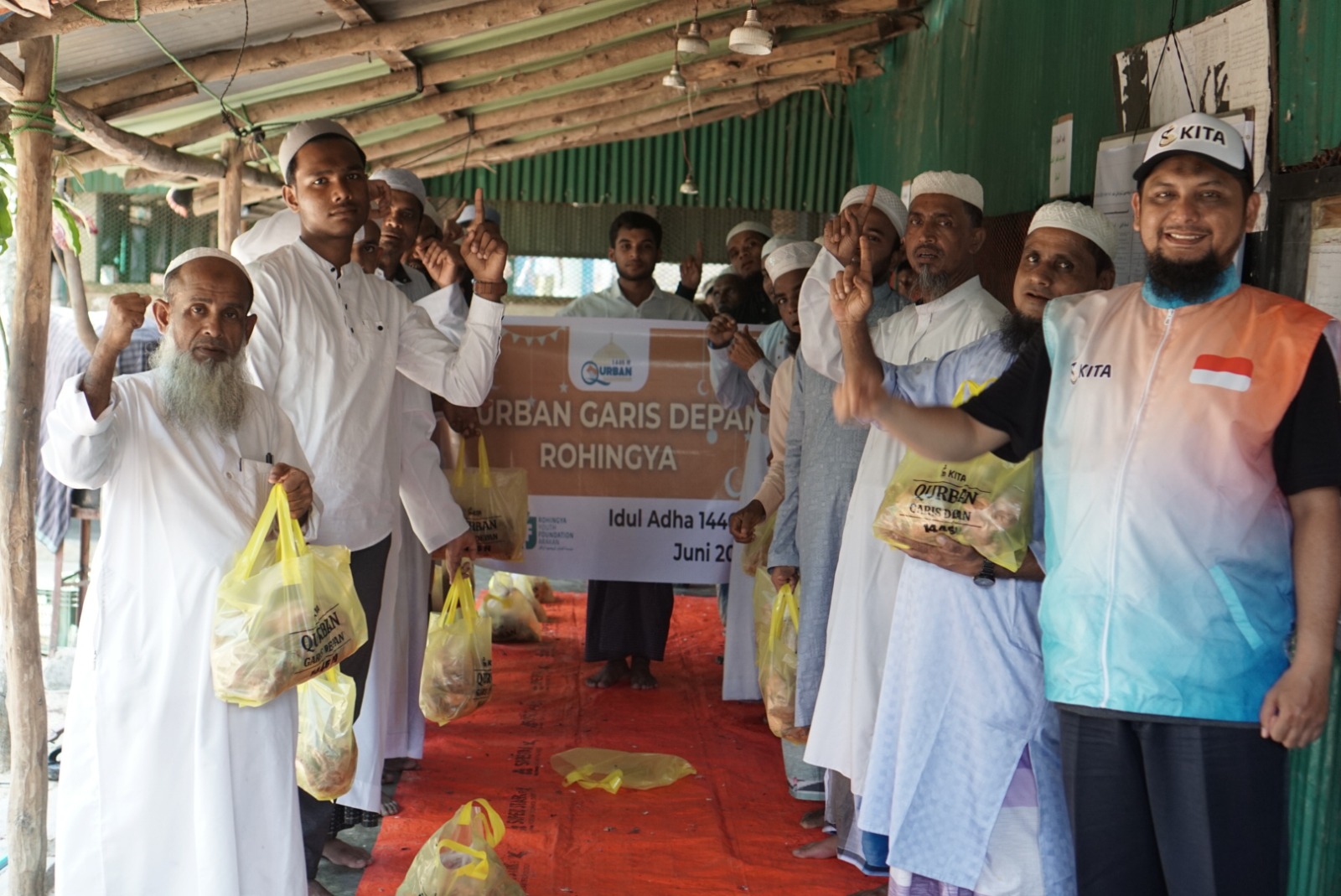 Powerful emotional close-up of a diverse group of people in a conflict zone receiving aid, soft dawn lighting, cinematic editorial style with warm earthy tones